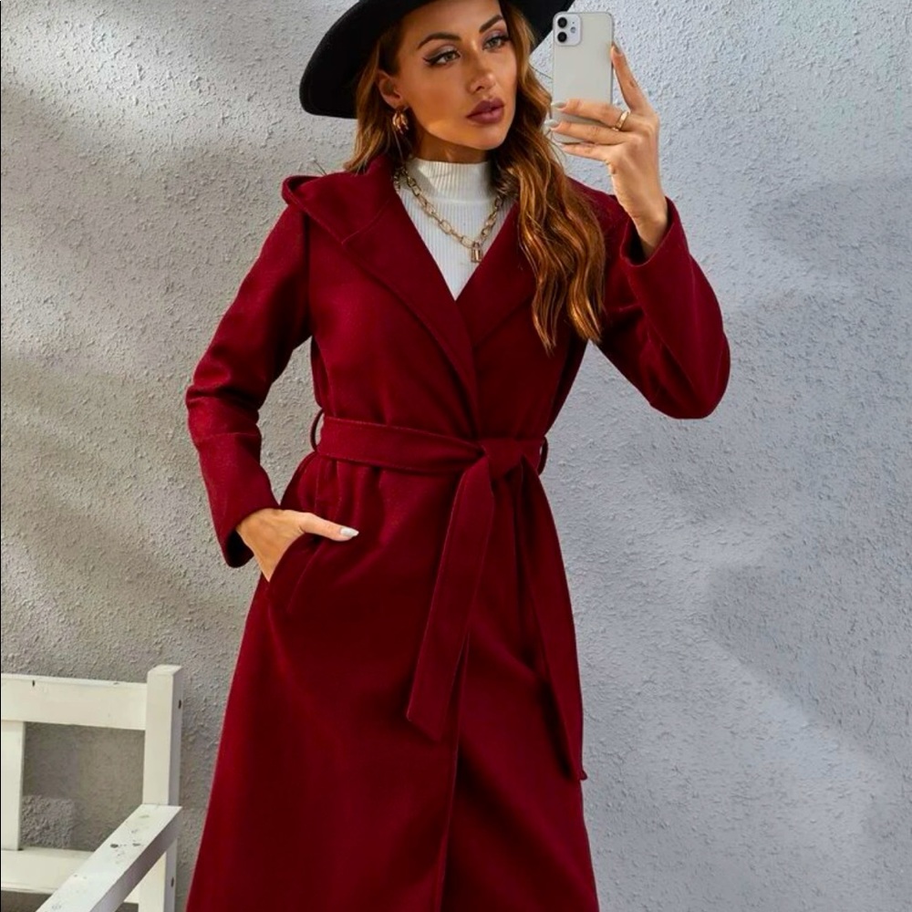 Maroon Overcoat with hoodie